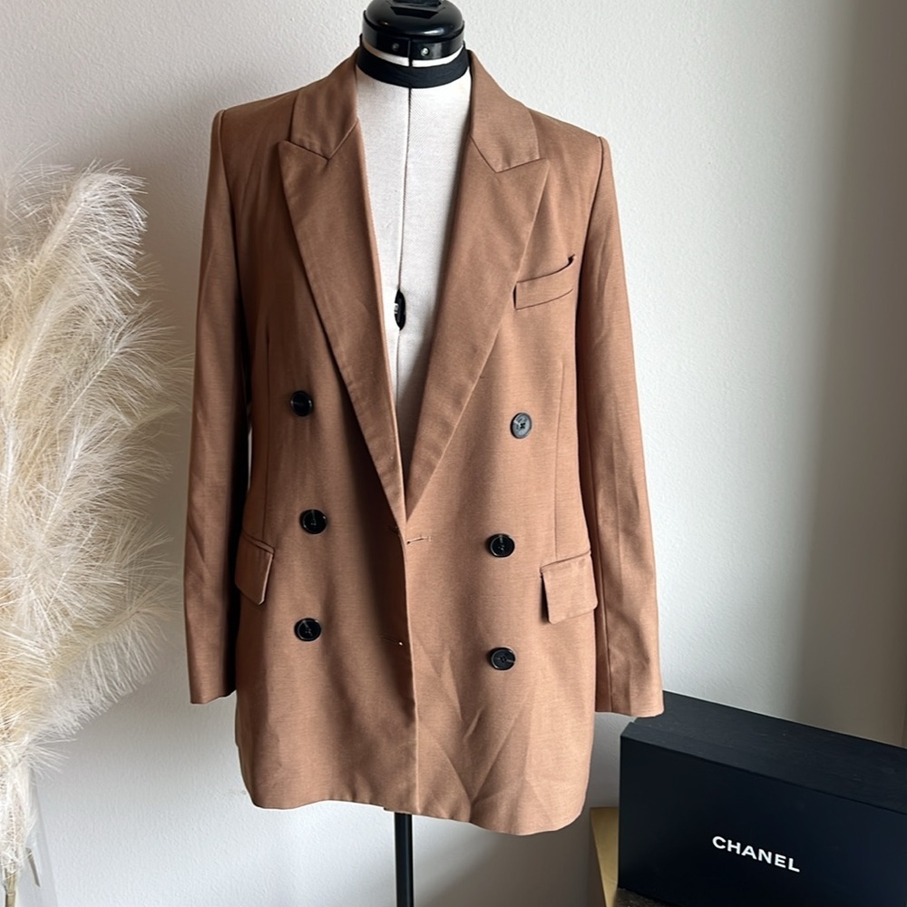 Zara Brown Tan Double Breasted Oversized 90s minimalist Blazer - Picture 7 of 13